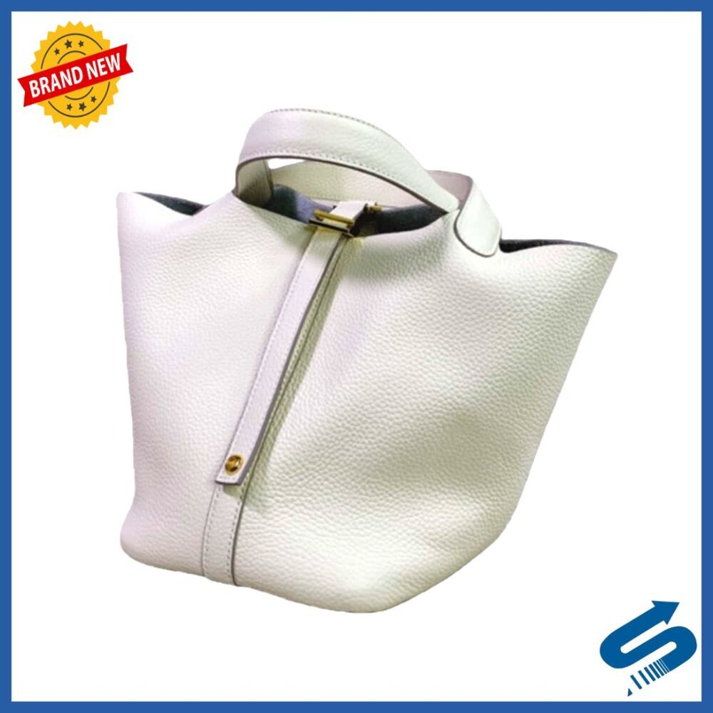 Genuine Leather Bucket Bag with Drawstring Closure Tote Shoulder Bag